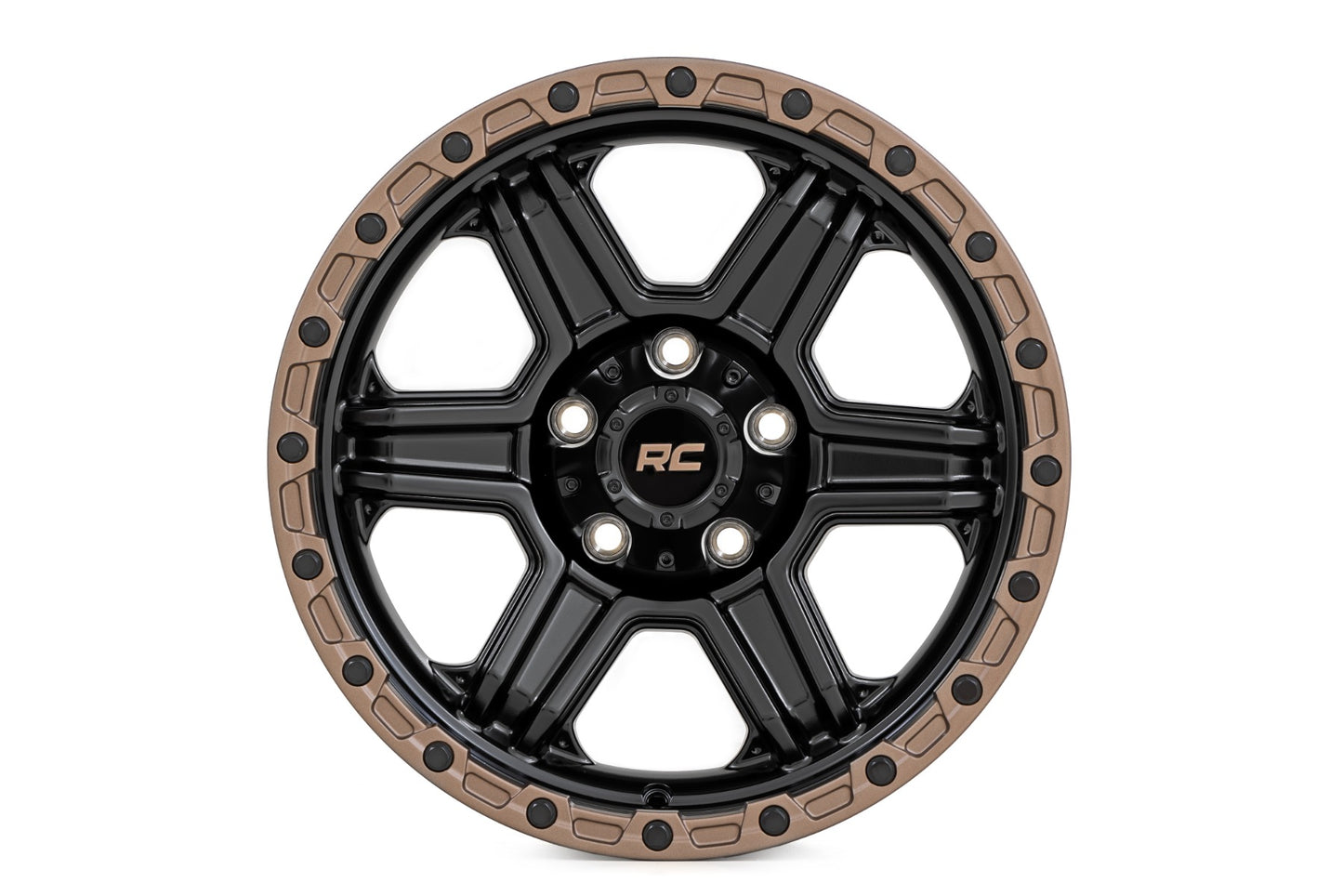 Rough Country 79 Series Wheel | One-Piece | Semi Gloss Black w/Bronze Ring | 18x9 | 6x5.5 |-12mm