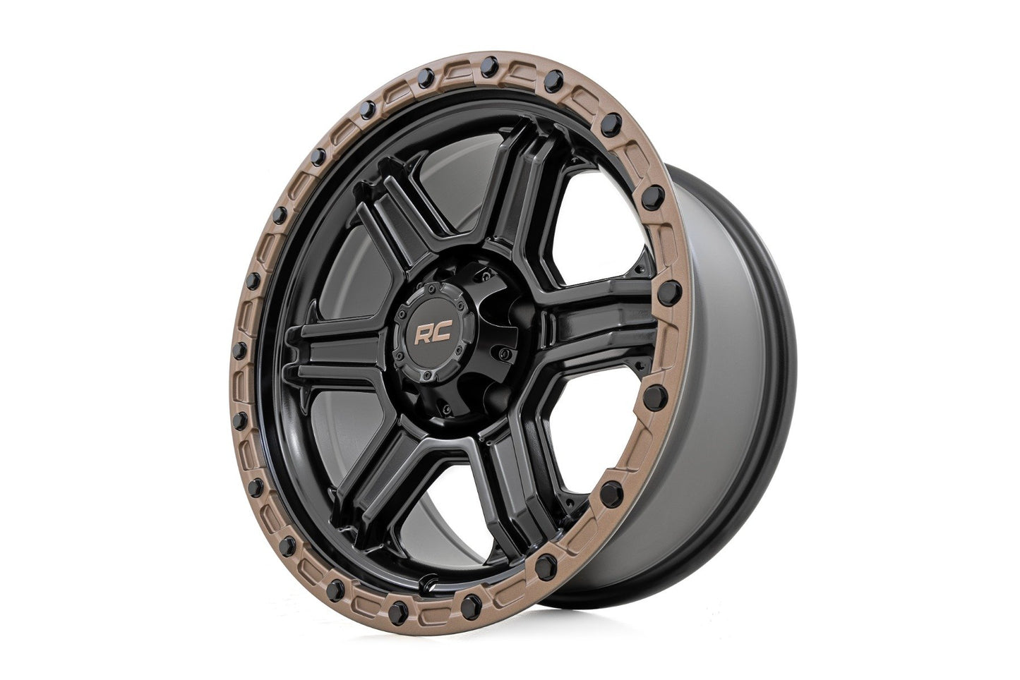 Rough Country 79 Series Wheel | One-Piece | Semi Gloss Black w/Bronze Ring | 18x9 | 6x5.5 |-12mm