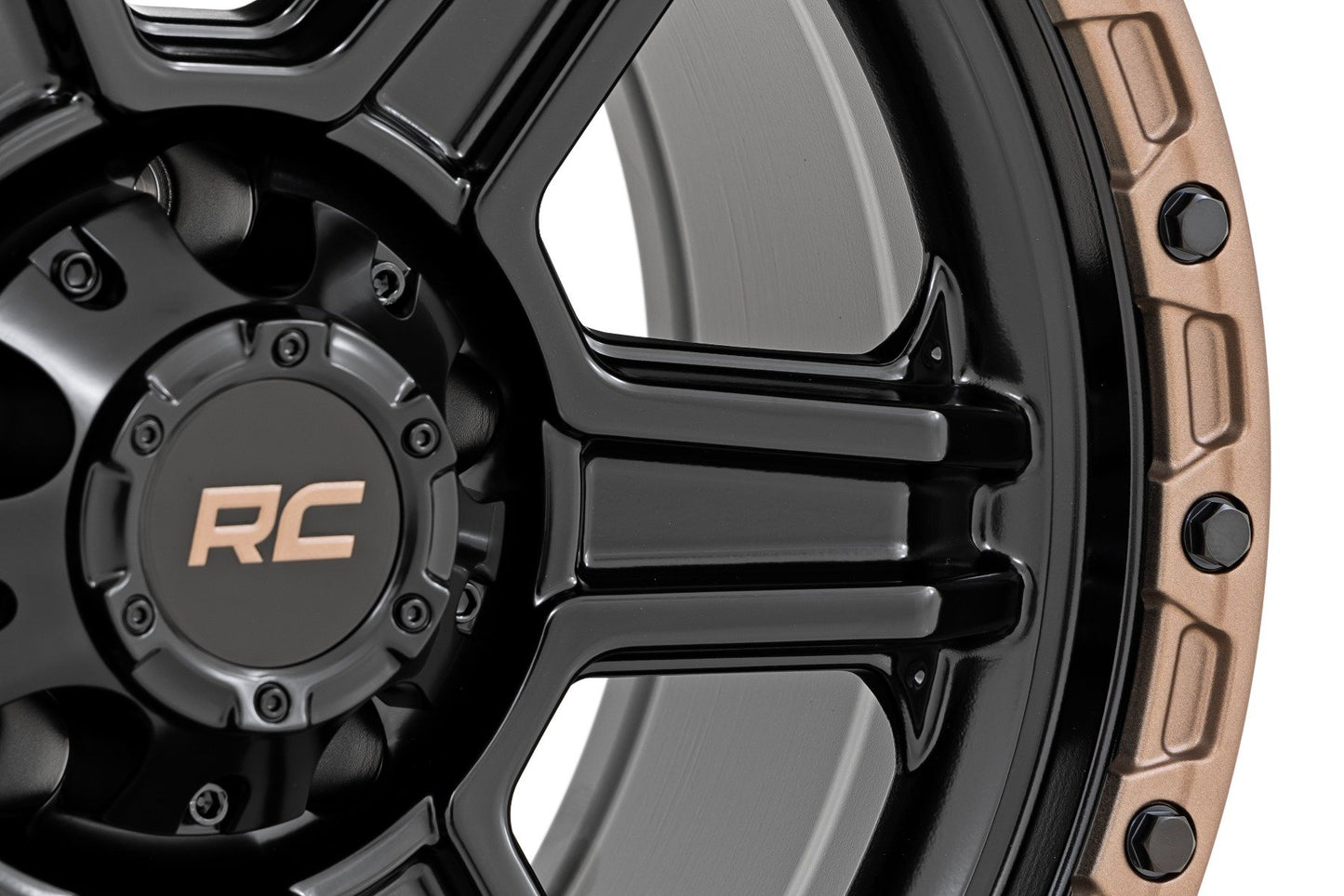 Rough Country 79 Series Wheel | One-Piece | Semi Gloss Black w/Bronze Ring | 18x9 | 6x5.5 |-12mm