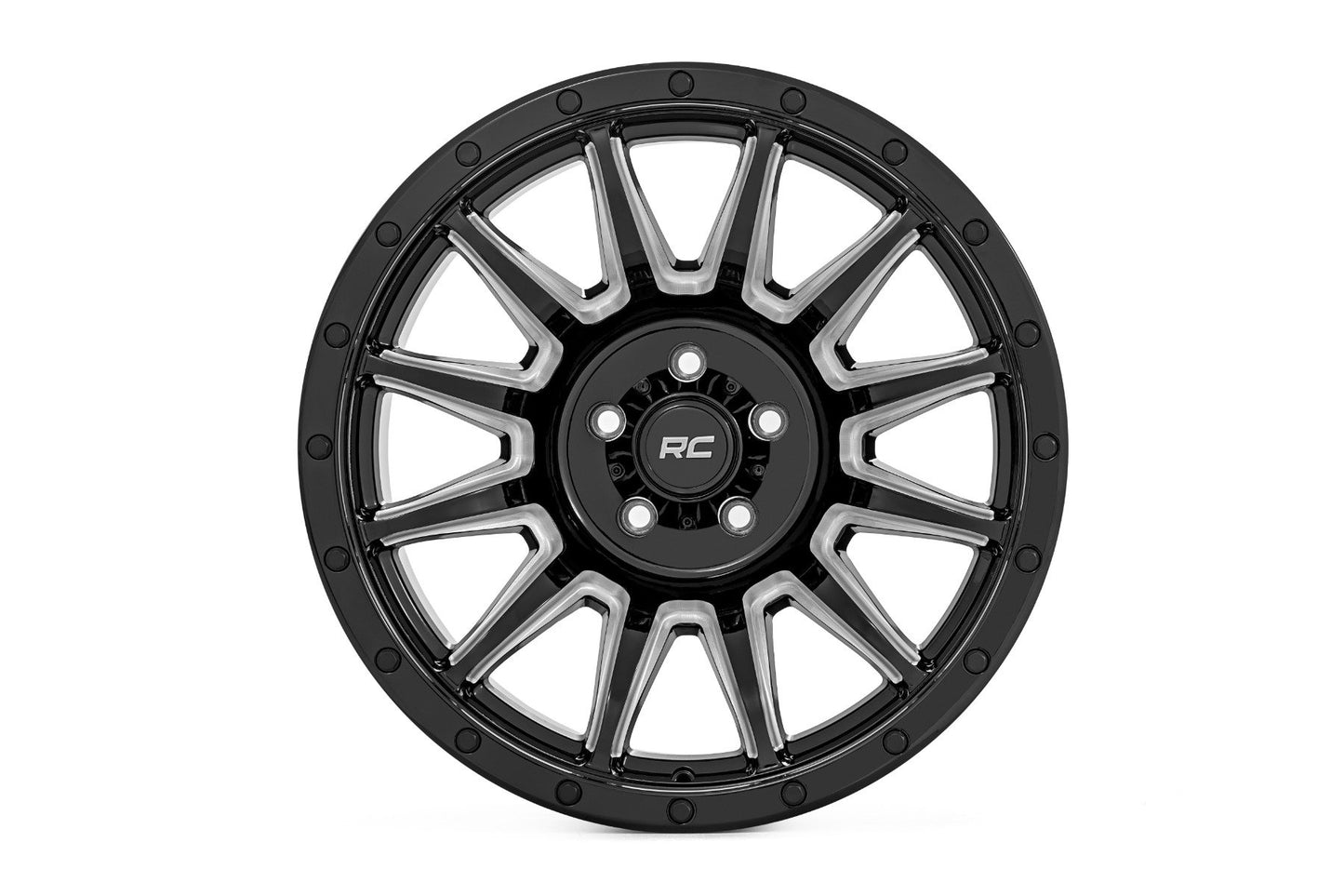 Rough Country 90 Series Wheel | One-Piece | Gloss Black w/machined spokes | 20x10 | 6x5.5 | -19mm