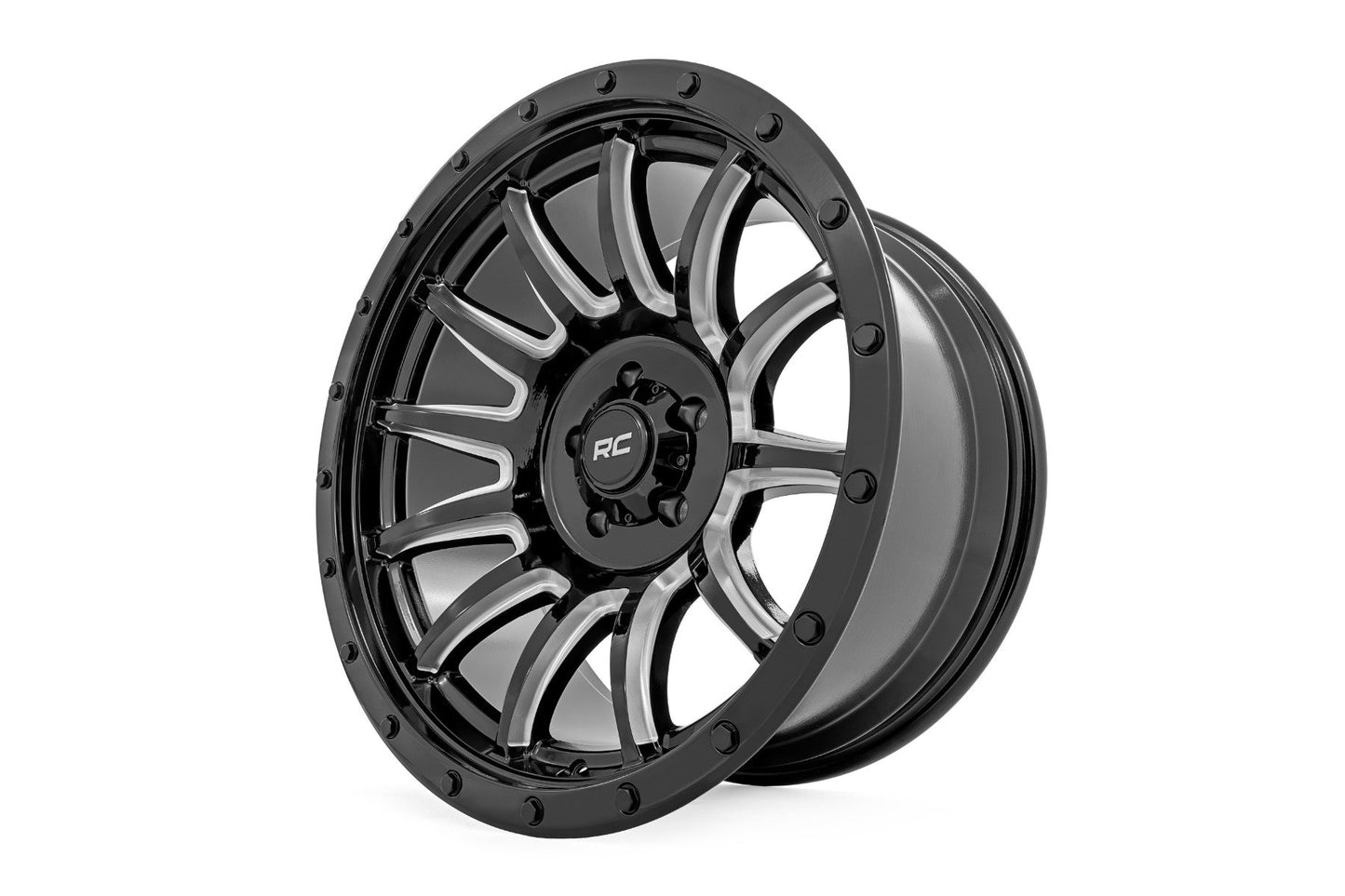 Rough Country 90 Series Wheel | One-Piece | Gloss Black w/machined spokes | 20x10 | 6x5.5 | -19mm