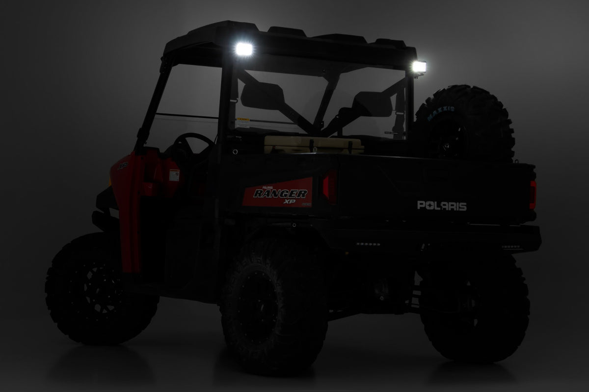 LED Light | RR Cage Mount | 2" Black Flood Pair | Polaris Ranger 1000/Ranger XP 900/1000