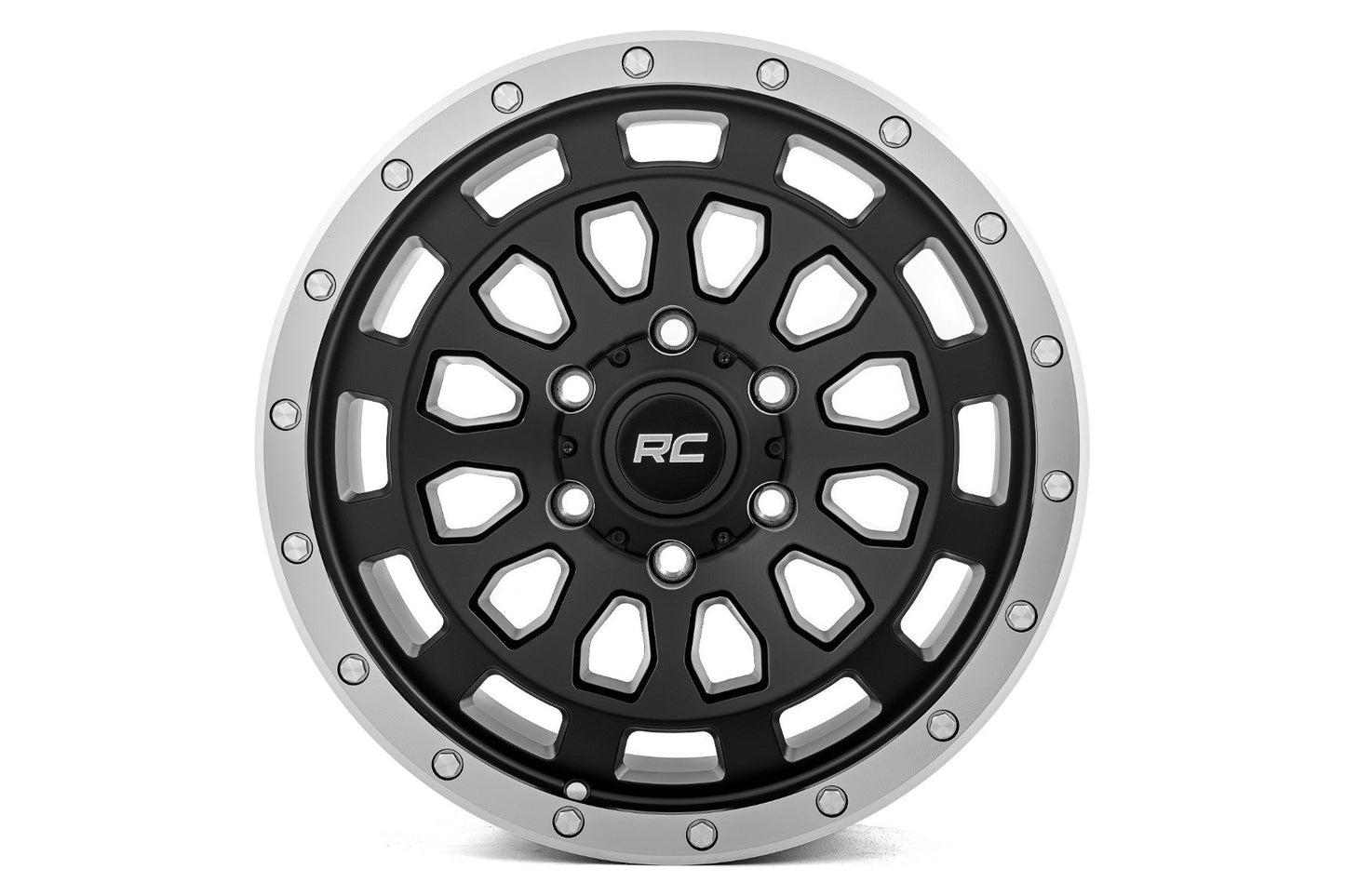 Rough Country 87 Series Wheel | Simulated Beadlock | Black/Machined | 17x8.5 | 6x5.5 | +0mm
